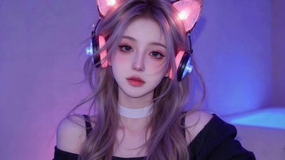 粉紫猫耳霓虹少女