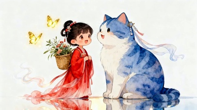 古风女孩与猫咪