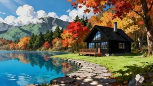 秋天的湖畔风景