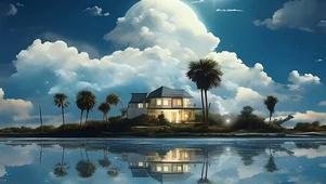 夜景海岛小屋带鱼屏