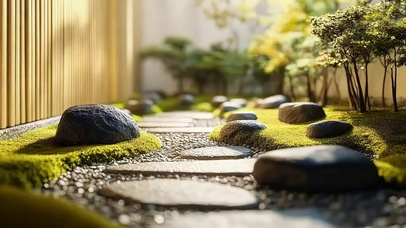 庭院石头柔和阳光小路