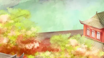 中国风秋天唯美建筑山林落叶山水