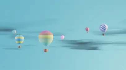 蓝天、云朵、热气球