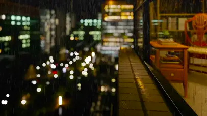 城市雨夜窗台