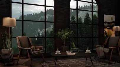 舒适山中小屋玻璃雨