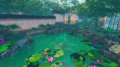 美丽的雨中庭院