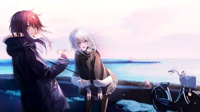 冬季湖边少女