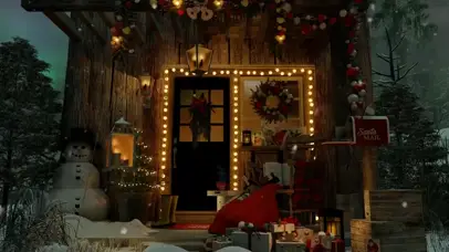 圣诞节在舒适的小屋门廊