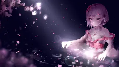 樱花水中的小女孩