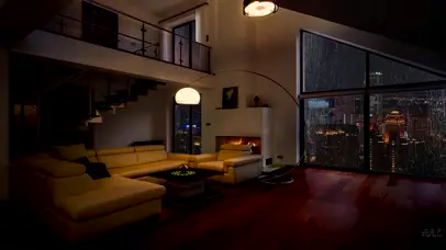 舒适的公寓 窗外雷雨声