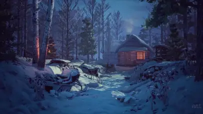 冬天森林小屋氛围