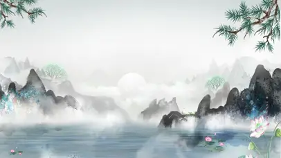 中国风水墨画山水飞鸟