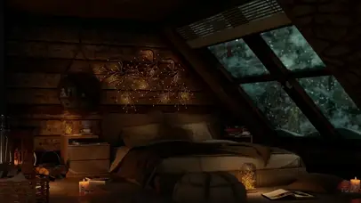 在舒适的冬季小屋入睡