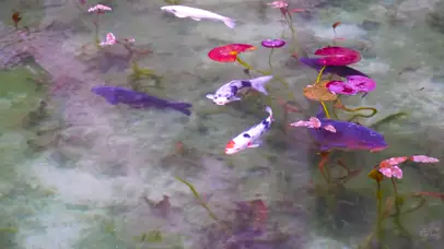 4k浅水荷塘鲤鱼