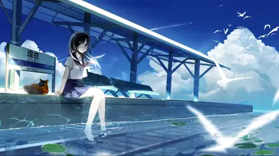 动车站嬉水少女