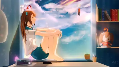 唯美治愈窗边放松少女