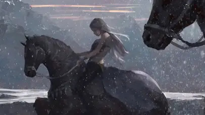 雪中骑马少女