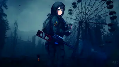 黑色游乐场少女