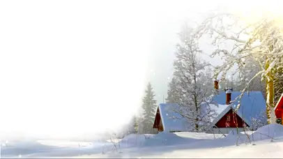 阳光雪景小屋