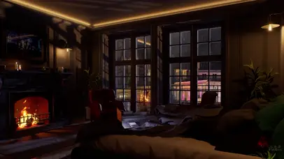 巴黎雨夜舒适的卧室