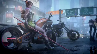 赛博朋克雨路女孩