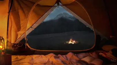 舒适帐篷上的雨