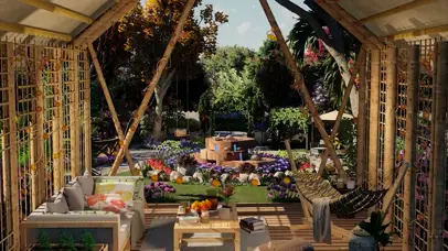 春日舒适的阳光花园