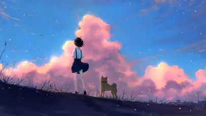 可爱柴犬与女孩