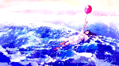 仰望蓝天的气球少女