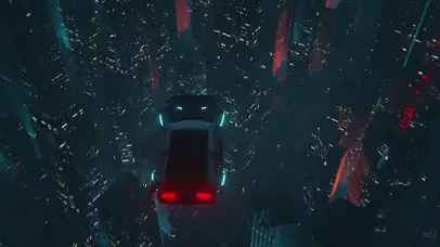 赛博朋克飞行视角降落