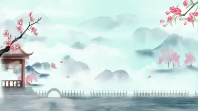 中国风蓝白色浪漫风景水墨风