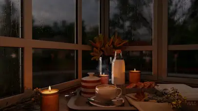 舒适雨夜咖啡玻璃雨