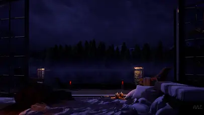 夜晚舒适的湖畔景色