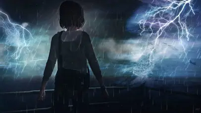 暴雨淋湿的女孩