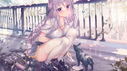 雨中湿身少女
