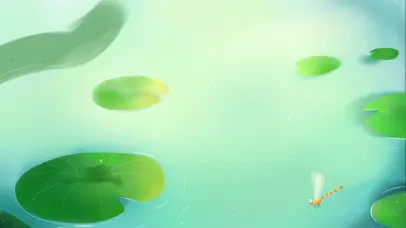 夏日荷塘青蛙荷花绿色清新插画