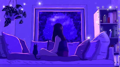 窗前少女