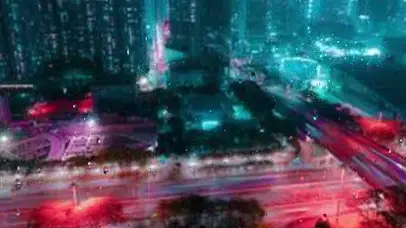 夜晚城市天桥雨滴