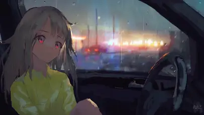 雨天车内少女
