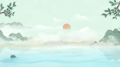 中国风绿色淡雅风景水墨画