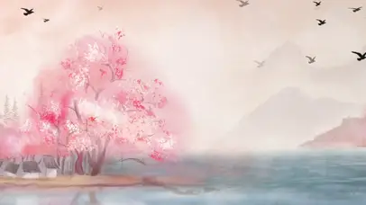 中国风樱花水墨风景