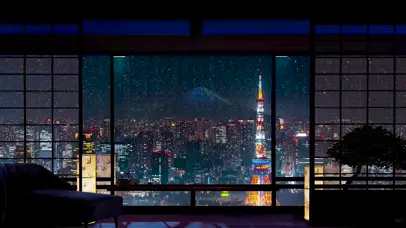 雨天东京夜景