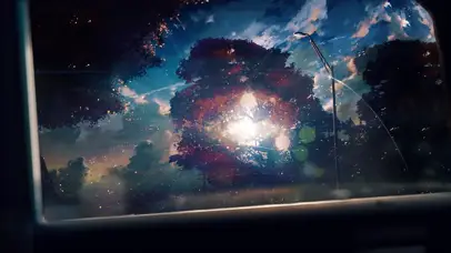 在车内欣赏唯美风景