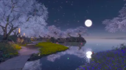 夜晚樱花湖畔