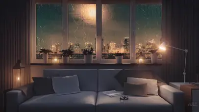 午夜窗户玻璃雨