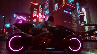 4K赛博朋克城市性感摩托美女