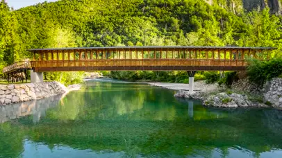 夏日翡翠河上的木桥