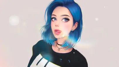 唯美蓝色短发女孩