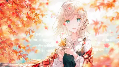 4K唯美枫叶少女
