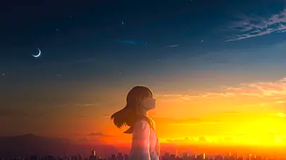 夕阳星空少女